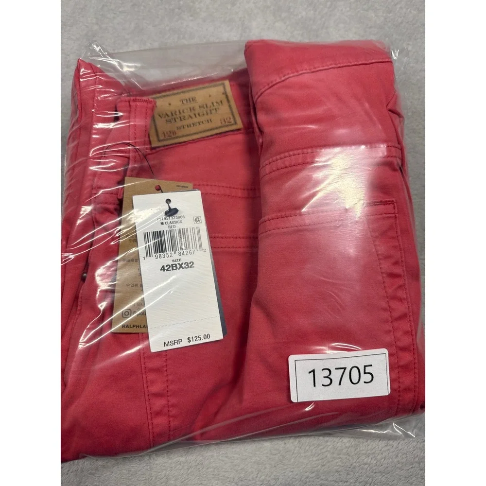 Polo Ralph Lauren Varick Slim Straight Mens 42x32 Red Stretch Chino Pants